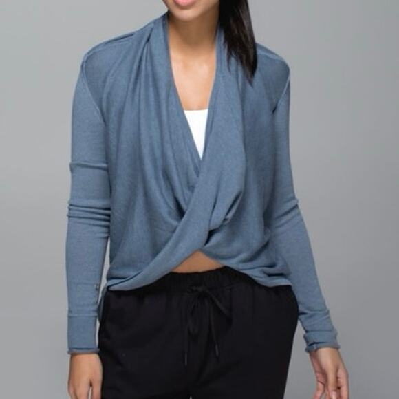 Lululemon Dusty Blue Iconic Cashmere Blend Wrap Sweater - Picture 1 of 7